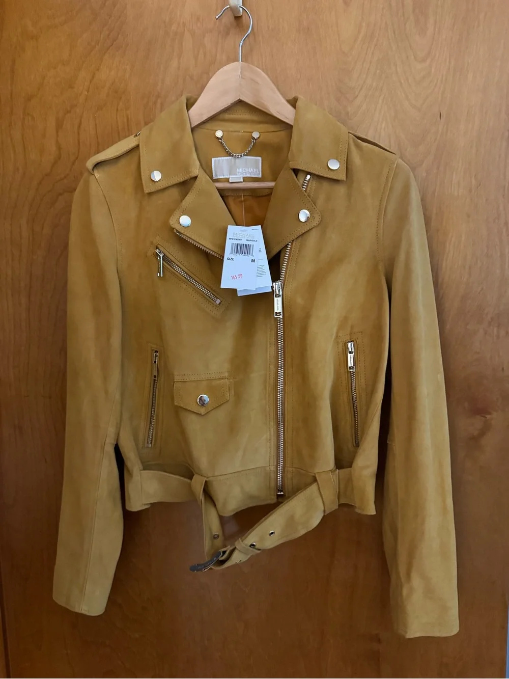 Michael Kors Mustard Suede Moto Jacket with Belt